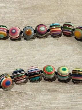 Multi-Color Striped Glass Bead Necklace - Unbranded